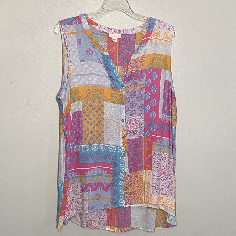 J Jill Womens XL Sleeveless Patchwork Print Rayon Tunic